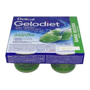 DELICAL GELODIET EAUX GELIFIEES AVEC EDULCORANT Denrée alimentaire destinée à des fins médicales spéciales, saveur menthe, 120 g x 4