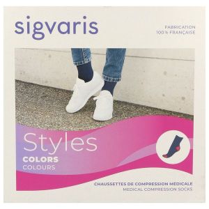 Sigvaris Femme Styles Color Classe 2 Marine/Framboise Chaussette Xlong Normal 2