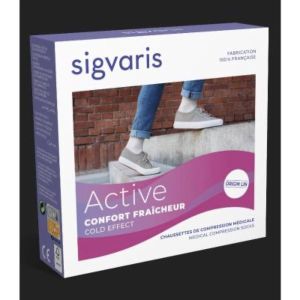 SIGVARIS 2 ACTIVE CONFORT FRAICHEUR Chaussette médicale de compression classe 2, femme, noir, normal, medium (ref. 358568), paire