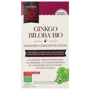 DAYANG PLANTE UNITAIRE BIO GINKGO BILOBA Gélule, complément alimentaire à base de ginkgo biloba, bt 15