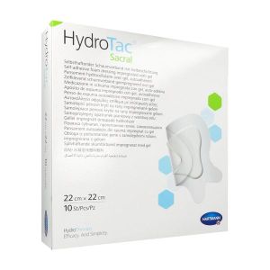 HYDROTAC SACRAL Pansement hydrocellulaire, à bord adhésif, spécial région lombosacrée, 22 cm x 22 cm (ref. 685850), bt 10