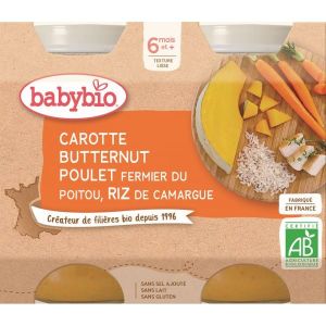 Babybio Petits Pots Menu Carotte Courge Butternut Poulet Riz BIO - dès 6 mois - 2x200g