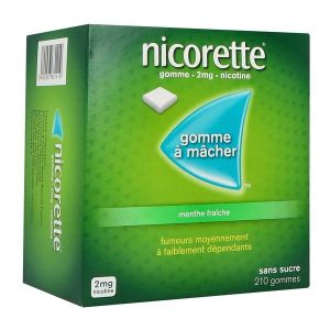 Nicorette Menthe Fraiche 2 Mg Sans Sucre (Nicotine) Gommes A Macher Medicamenteuses Edulcorees Au Xylitol Et A L'Acesulfame Potassique B/210