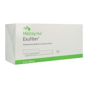 EXUFIBER Mèche, pansement gélifiant à base de fibre, stérile, 2,5 cm x 40 cm (ref. 709918), bt 16