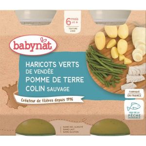 Babybio Petits Pots Menu Pomme de terre Haricots verts Colin sauvage - dès 6 mois - 2 x 200 g