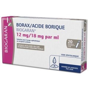 Borax/Acide Borique Biogaran 12 Mg/18 Mg/Ml Solution Pour Lavage Ophtalmique 5 Ml En Recipient Unidose B/20