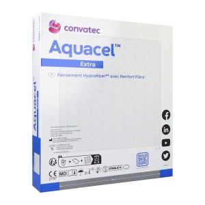 AQUACEL EXTRA Pansement hydrofibre absorbant, conformable et résistant, 15 cm x 15 cm, bt 10