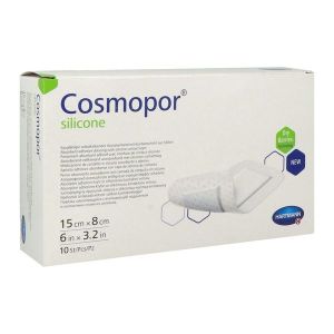 COSMOPOR SILICONE Pansement hydrocellulaire mince, autoadhérent, siliconé, stérile, 15 cm x 8 cm (ref. 901108), bt 10