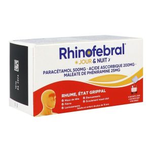 RHINOFEBRAL JOUR ET NUIT Poudre pour solution buvable édulcorée à l'aspartam, boîte 12 sachets 5 g (8 sachets Jour et 4 sachets Nuit)