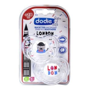 Dodie Sucettes Silicone Anatomique Lonx2 A90-Bouclier Transparent +Bouton Blanc Imprime 18+Mois 2