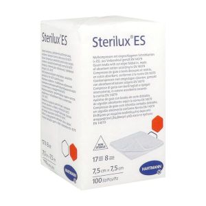 STERILUX ES Compresse de gaze hydrophile, en vrac, pur coton, 7,5 cm x 7,5 cm, sachet 100