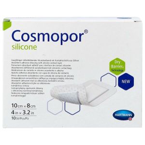 COSMOPOR SILICONE Pansement hydrocellulaire mince, autoadhérent, siliconé, stérile, 10 cm x 8 cm (ref. 901107), bt 10