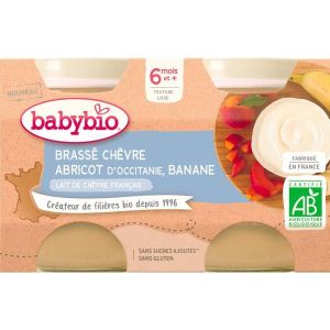 Babybio Brassé au lait de chèvre Abricot d'Occitanie Banane BIO - pots 2 x 130 g