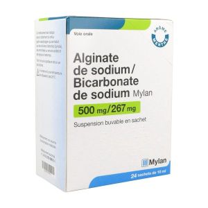 ALGINATE DE SODIUM BICARBONATE DE SODIUM VIATRIS Suspension buvable 500 mg/267 mg, boite 24 sachets 10 ml