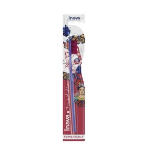 INAVA X FRIDA KAHLO BROSSE A DENTS Brosse à dents extrasouple pour adulte, 4 rangs, 15/100 mm, unité