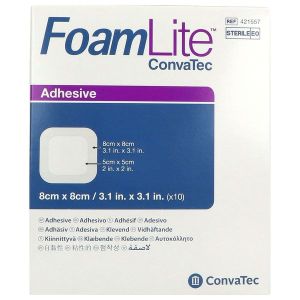 FOAM LITE Pansement hydrocellulaire à absorption moyenne, adhésif, stérile, 8 cm x 8 cm (ref. 421557), bt 10