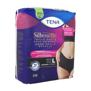 TENA SILHOUETTE PLUS Sous vêtement absorbant jetable pour incontinence urinaire, taille haute, femme, large, taille 46 - 56, sachet 8