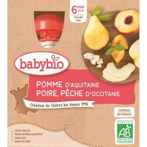 Babybio Gourde Pomme Poire Pêche Bio 6 mois - 4 x 90 g