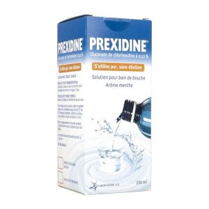 PREXIDINE Solution pour bain de bouche 0,12 %, flacon 200 ml avec godet-doseur 15 ml