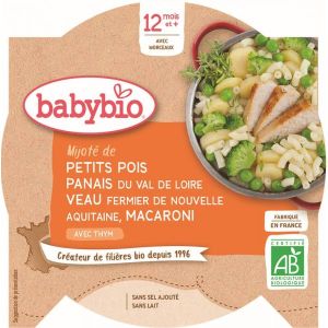 Babybio Petits pois Panais veau fermier d'Aquitaine macaroni au thym - 230 g