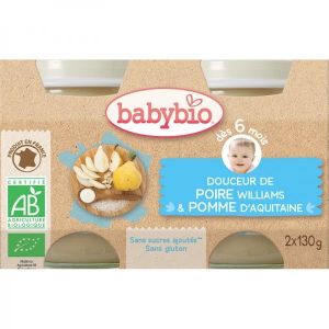 Babybio - Petits pots Crème aux fruits Poire Bio - dès 6 mois - 2 x 130 g