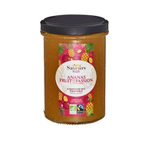 Saveurs & Fruits Confiture Equitable moins sucrée Ananas Fruits de la passion Gamme voyage BIO - 230 g