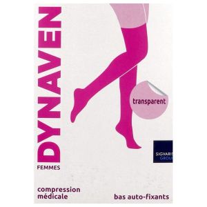 DYNAVEN 2 TRANSPARENT Bas cuisse médical de compression autofixant classe 2, pour femme, beige bronzé, normal, large (ref. 303450), paire