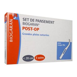 BIOGARAN SET DE PANSEMENT POST - OP GRANDES PLAIES SUTUREES Set de nettoyage et de recouvrement avec coupe-fil, grande plaie suturée, bt 3