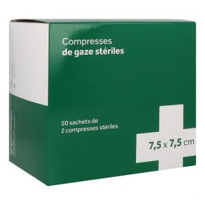 Raffin Medical Compresse De Gaze Sterile 8 Plis 17 Fils - 50 Sachets De 2 Compresses 7,5*7,5 Cm