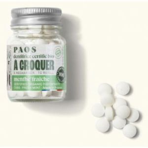 PAOS DENTIFRICE A CROQUER BIO Dentifrice bio, comprimé à croquer, arôme menthe fraîche, fl 100