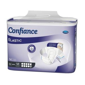 CONFIANCE ELASTIC 10 G Change-complet hypoallergénique, avec ailes élastiques, incontinence forte, medium (ref. 165016), sachet 14