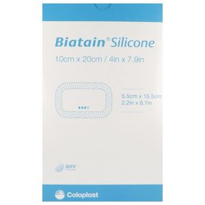 BIATAIN SILICONE Pansement hydrocellulaire bord adhésif siliconé, repositionnable, stérile, 10 cm x 20 cm (ref. 334003), bt 10