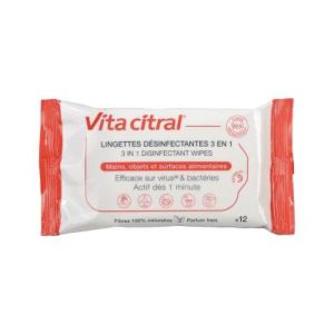 Vita Citral Lingettes Desinfectantes 3 En 1 Lingt Sachet 195*143 Mm 12