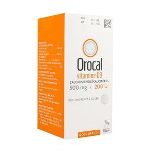 OROCAL VITAMINE D3 Comprimé à sucer 500 mg/200 UI, boîte 180