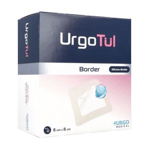 URGOTUL BORDER Pansement hydrocellulaire adhésif, matrice TLC micro-adhérente, bord siliconé, 8 cm x 8 cm, bt 16