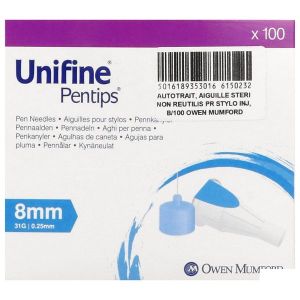 Unifine Aiguille 8Mm Pour Stylo Injecteur D'Insuline Bt 100