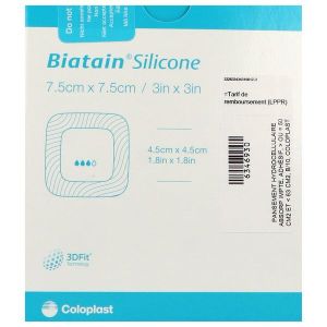 BIATAIN SILICONE Pansement hydrocellulaire bord adhésif siliconé, repositionnable, stérile, 7,5 cm x 7,5 cm (ref. 334343), bt 10