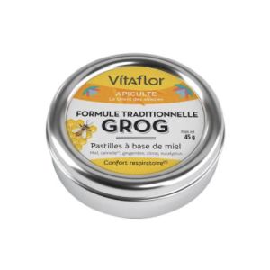 VITAFLOR PASTILLE GROG Pastille à sucer à base de miel, cannelle, gingembre, citron et eucalyptus, bt 45 g