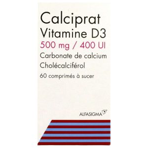 CALCIPRAT VITAMINE D3 Comprimé à sucer 500 mg/400 UI, boîte 1 flacon 60