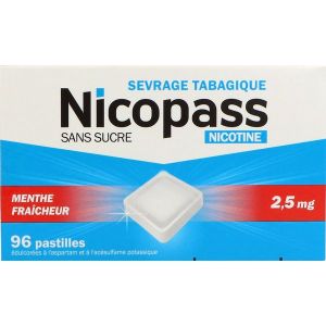 NICOPASS MENTHE FRAICHEUR SANS SUCRE Pastille 2,5 mg, boîte 96