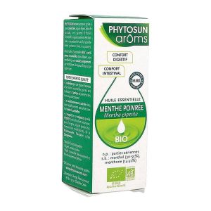 PHYTOSUN AROMS MENTHE POIVREE HUILE ESSENTIELLE BIO Huile essentielle, complément alimentaire à base de menthe poivrée HEBBD, fl 10 ml