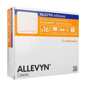 ALLEVYN ADHESIVE Pansement hydrocellulaire à bords adhésifs, stérile, très absorbant, 12,5 cm x 12,5 cm (ref. 66000597), bt 16