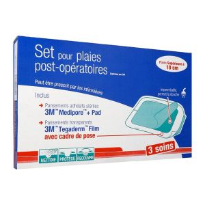 3M SET POUR PLAIES POST - OPERATOIRES Set de nettoyage et de recouvrement pour grande plaie suturée, non infectée, bt 3
