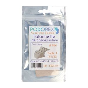 PODOREX TALONNETTE DE COMPENSATION Talonnette de compensation en liège caoutchouc résistant, 8 mm, taille 4, pointure 41 - 43, unité