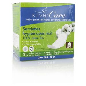Silver Care Serviettes ultra-fines Nuit en coton Bio - boîte de 10 serviettes