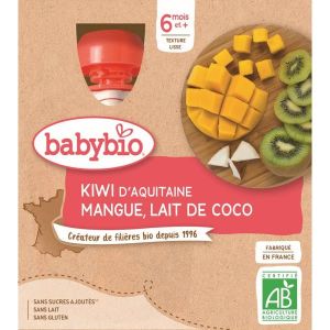 Babybio Gourde Kiwi d'Aquitaine Mangue Coco BIO - 6 mois - 4 x 90 g