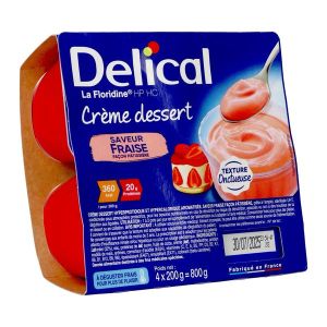 DELICAL LA FLORIDINE HP HC CREME DESSERT Denrée alimentaire destinée à des fins médicales spéciales, saveur fraise, pot 200 g x 4