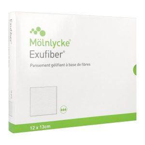 EXUFIBER Compresse, pansement gélifiant à base de fibre, stérile, 12 cm x 13 cm (ref. 709914), bt 16