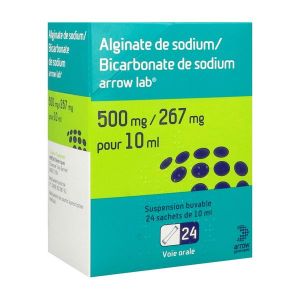 Alginate De Sodium/Bicarbonate De Sodium Arrow Lab 500 Mg/267 Mg Pour 10 Ml Suspension Buvable 10 Ml En Sachet B/24
