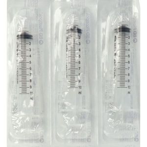 PLASTIPAK SANS AIGUILLE Seringue à verrou Luer-lock 6 %, 3 pièces à usage unique, stérile, 10 ml, graduée en 1/2 ml, unité